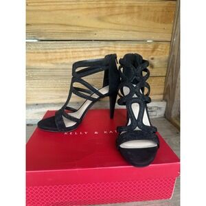 Kelly & Katie Sparkle Strappy Back Zip Heel Black Size 9 Microsuede KK-CARISA-HF
